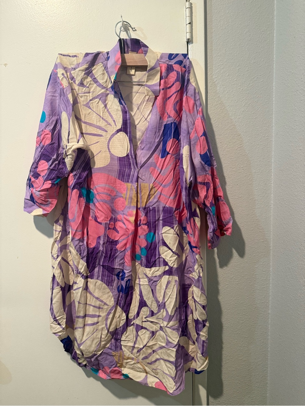 Floral Midi Dress in Purple and Pink - Lightweight Button-Front